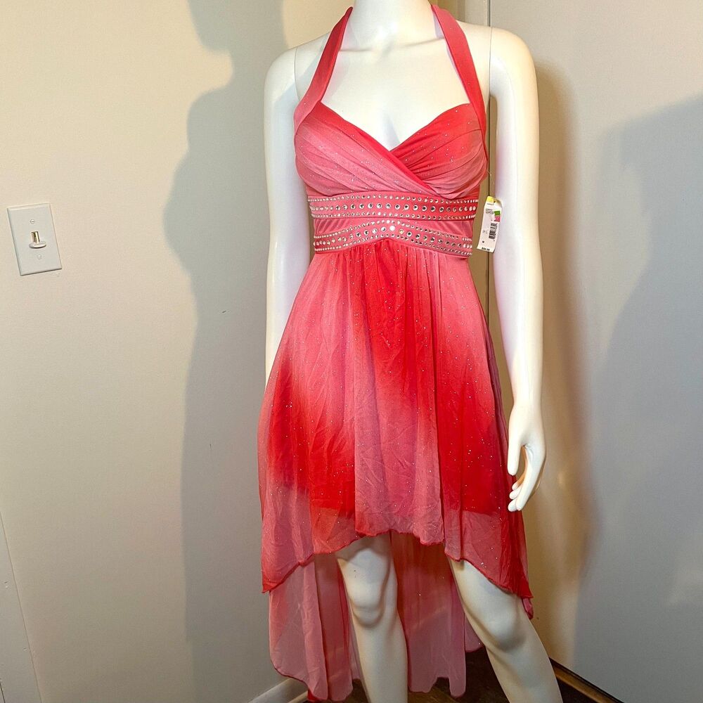 Trixxi Glittery Pink High-Low Dress Junior S - Rhinestone Y2K Fairy Glam Mcbling
